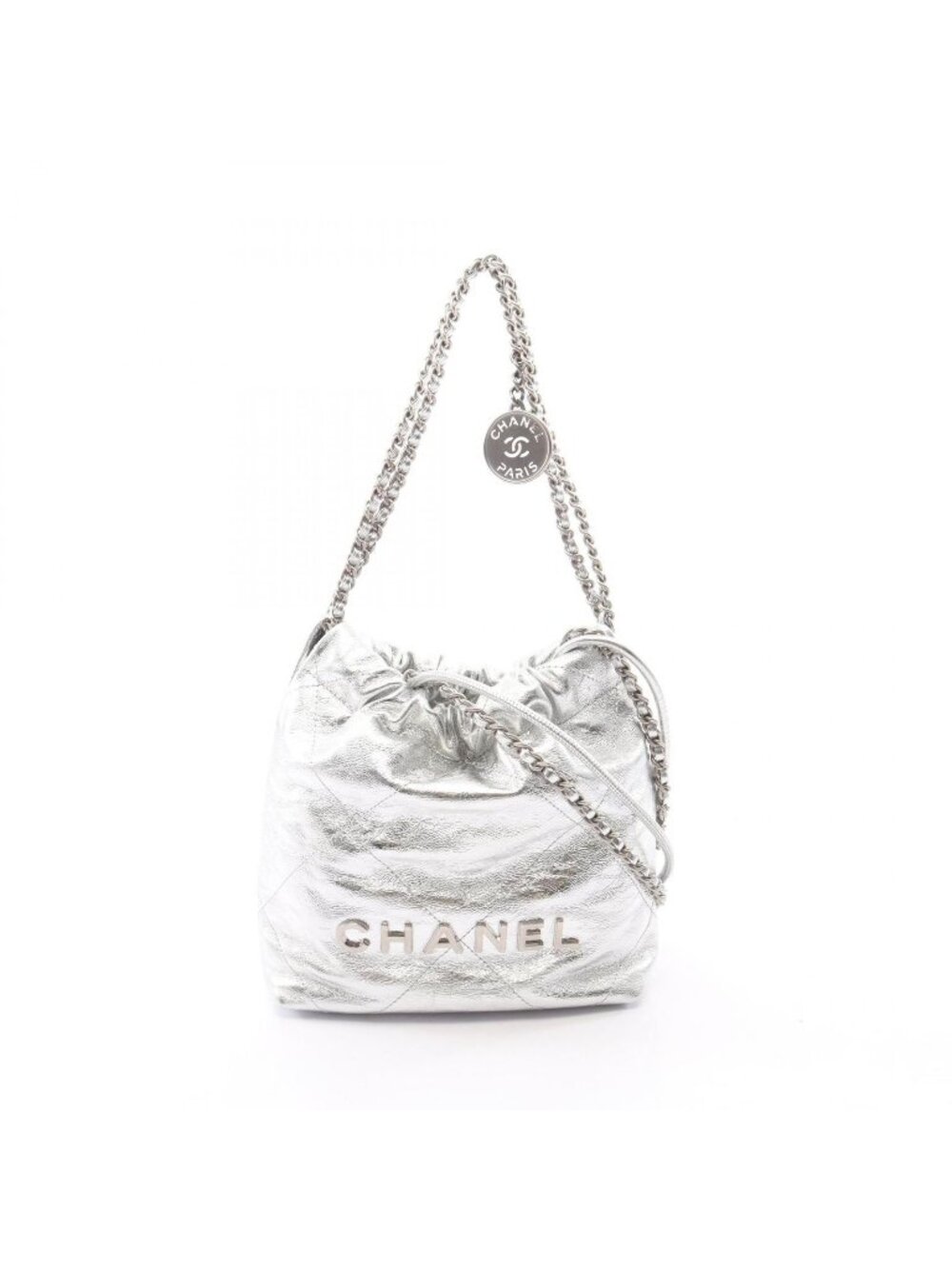 Chanel Shoulder Bag 22 Mini 2-Way Silver Leather 22 Quilted Chain